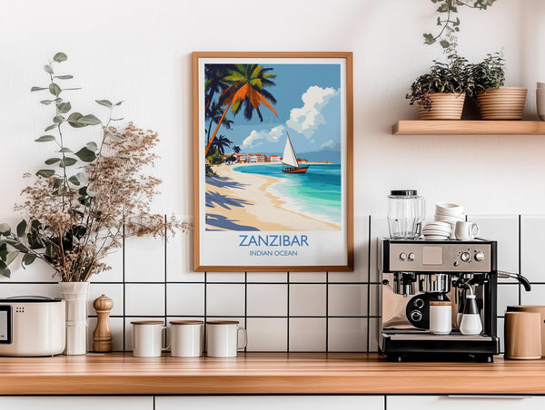 Zanzibar Travel Print, Travel Poster of Zanzibar, Indian Ocean Island Art, Zanzibar Wall Art Gift,