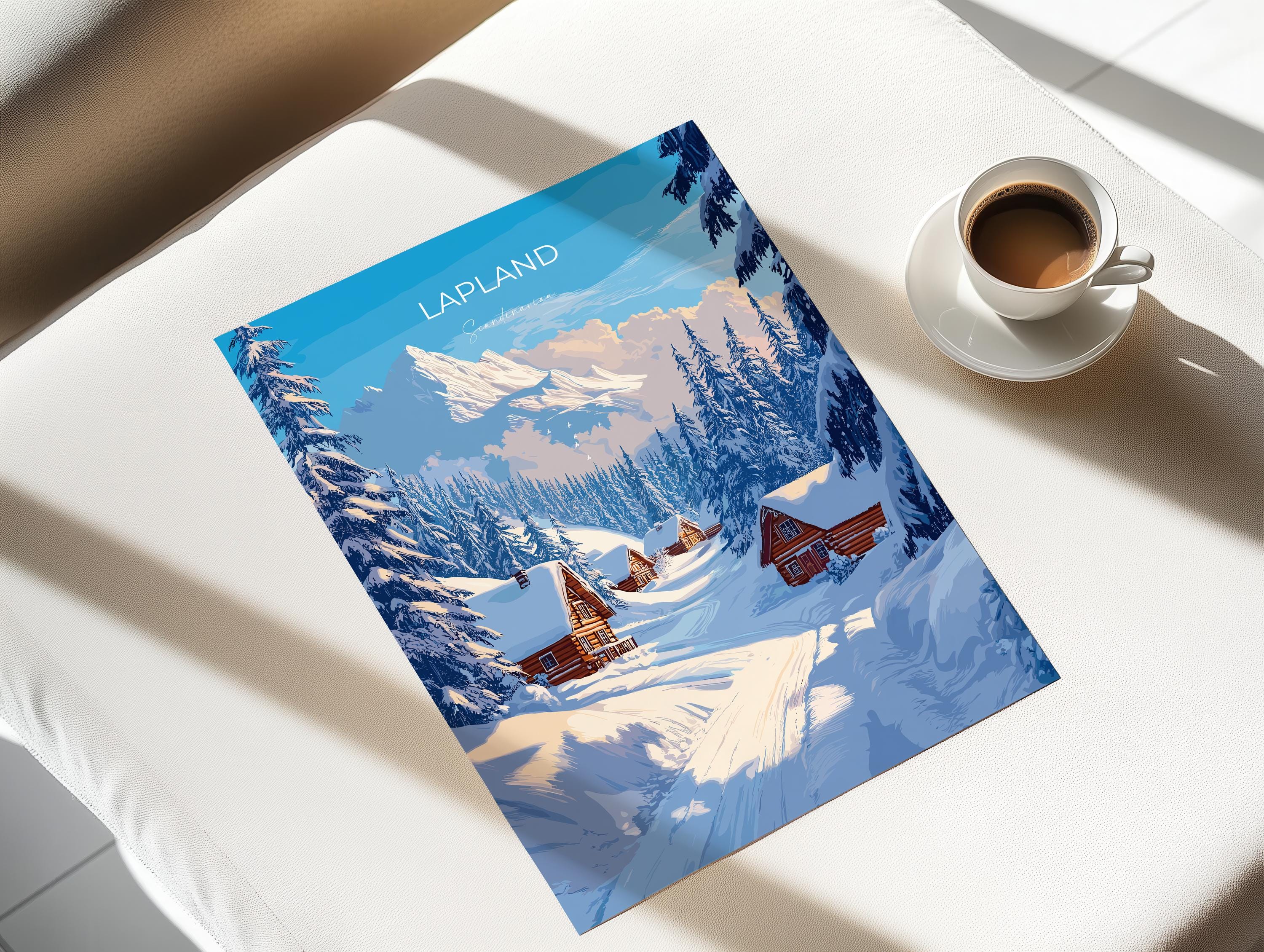Lapland Travel Poster, Travel Print of Lapland, Scandinavia Poster, Lapland Art Gift, Finland Art Lovers Travel Gift NQ Media Designs