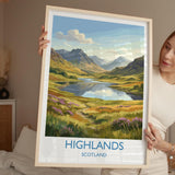 Scottish Highlands Travel Poster, Scotland Landscape Wall Art, Mountain & Loch Print, Dramatic Nature Illustration, UK Decor, Scotland Gift