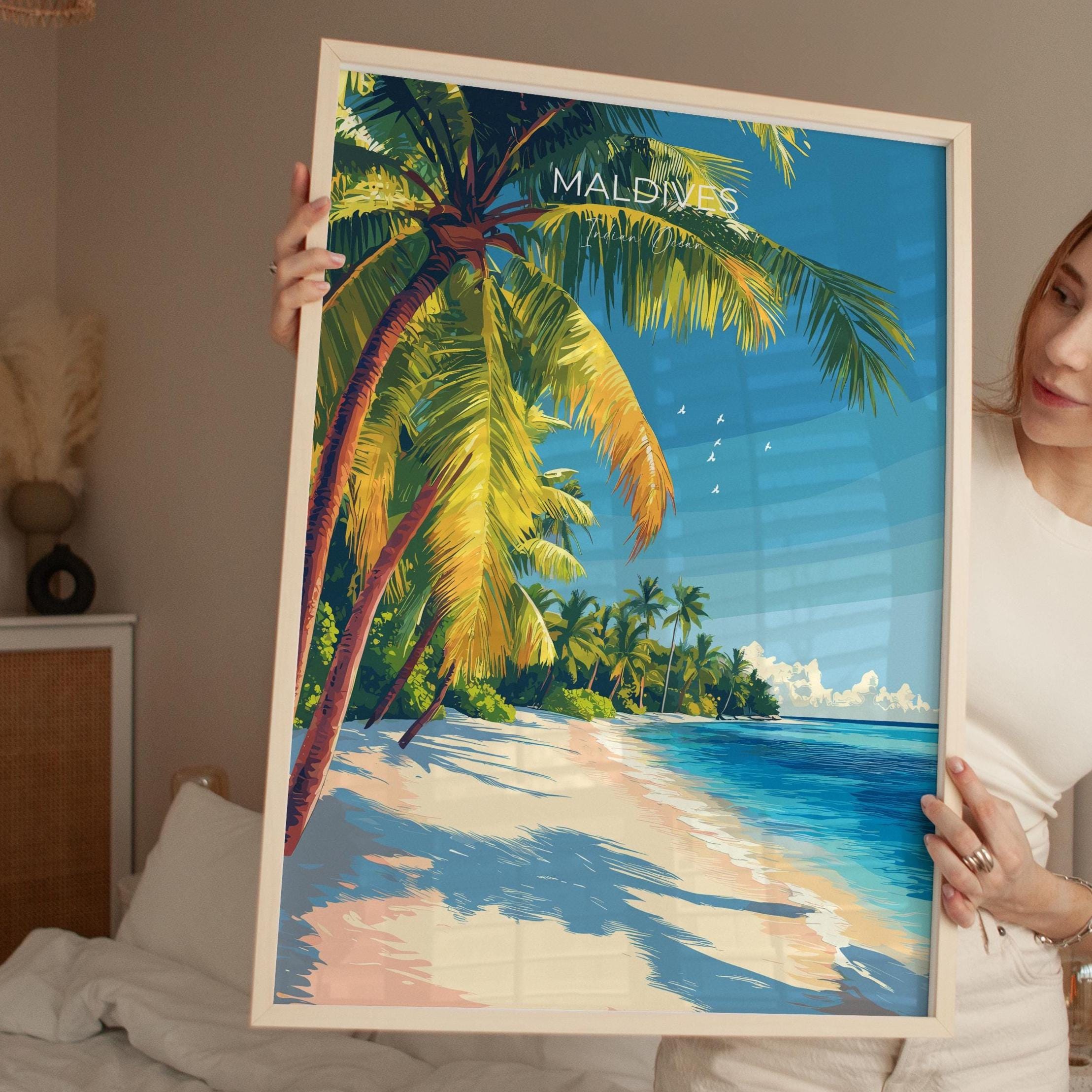 Maldives Travel Poster, Travel Print of Maldives, Indian Ocean Island Art, Maldives Wall Art Gift, NQ Media Designs
