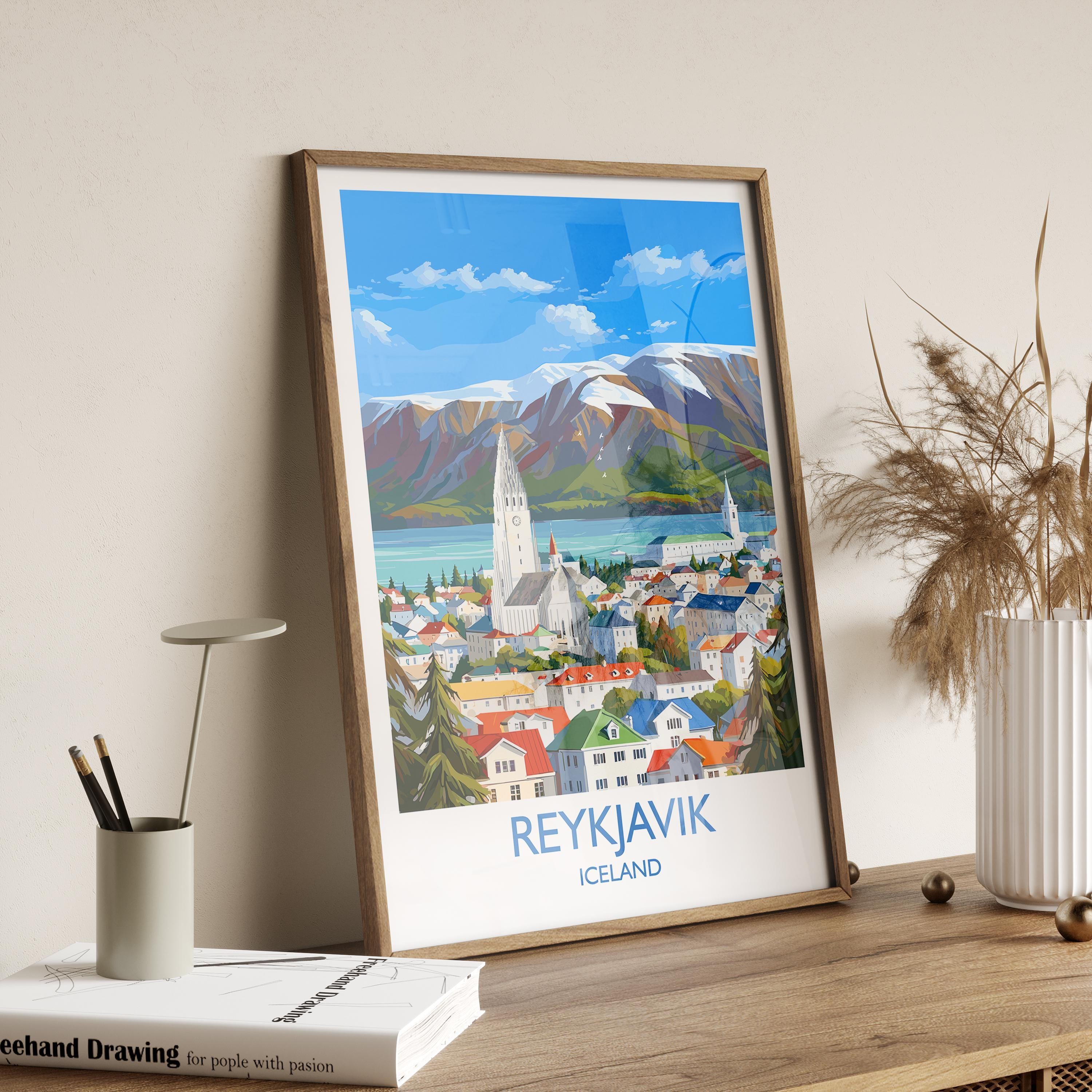 Reykjavik Poster Wall Art, Reykjavik Travel Print, Iceland Wall Art, Reykjavik Art Lovers Gift, Iceland Gift NQ Media Designs