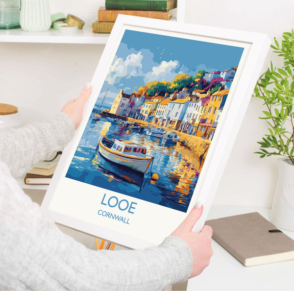 Looe Travel Print, Travel Poster of Looe, England, Cornwall Art, Looe Art Lovers Gift, Wall Art Print