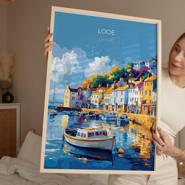 Looe Travel Poster, Travel Print of Looe, England, Cornwall Art, Looe Art Lovers Gift, Wall Art Print