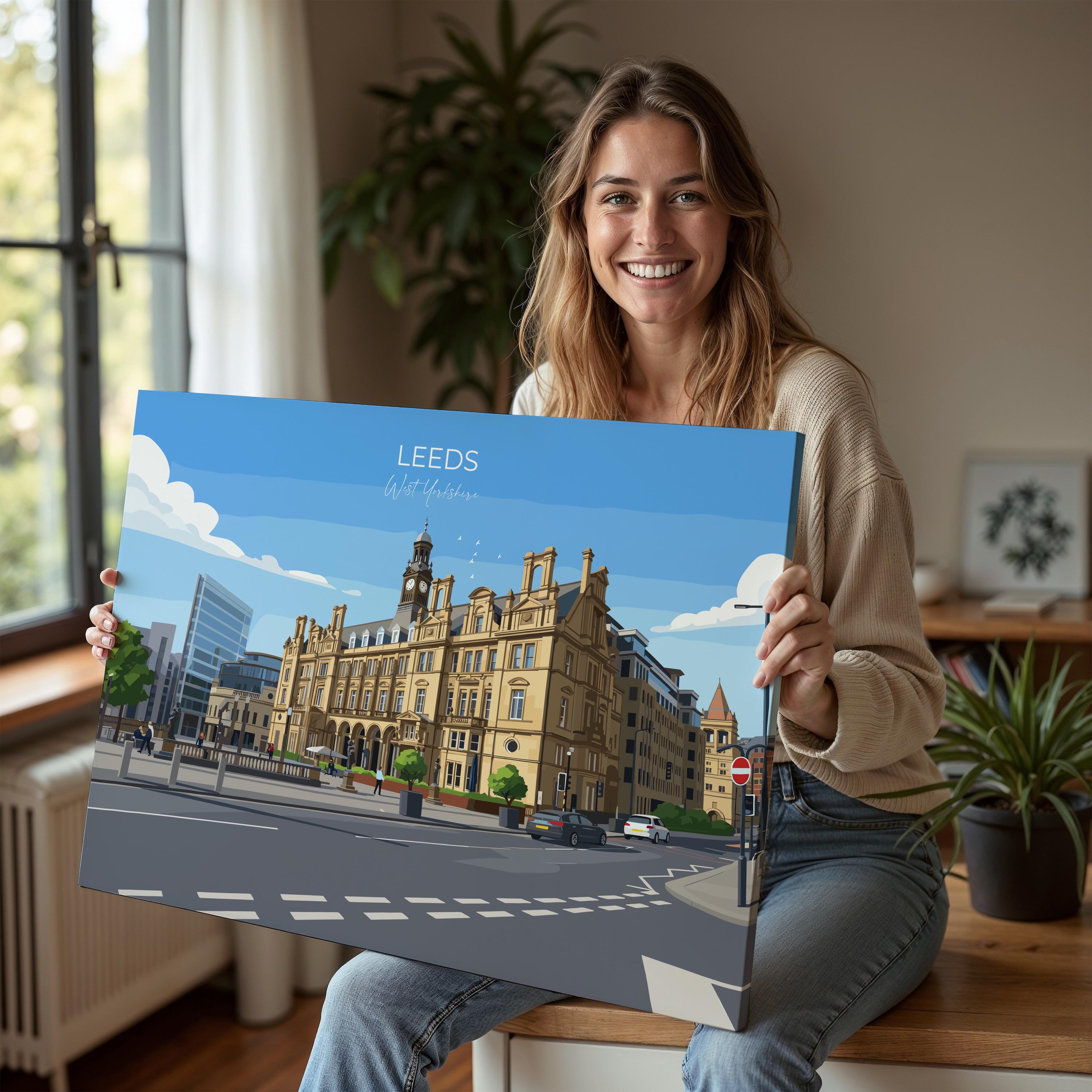 Leeds City Art Print, Leeds City Square, West Yorkshire Landscape Poster, England UK City Travel Decor NQ Media Designs