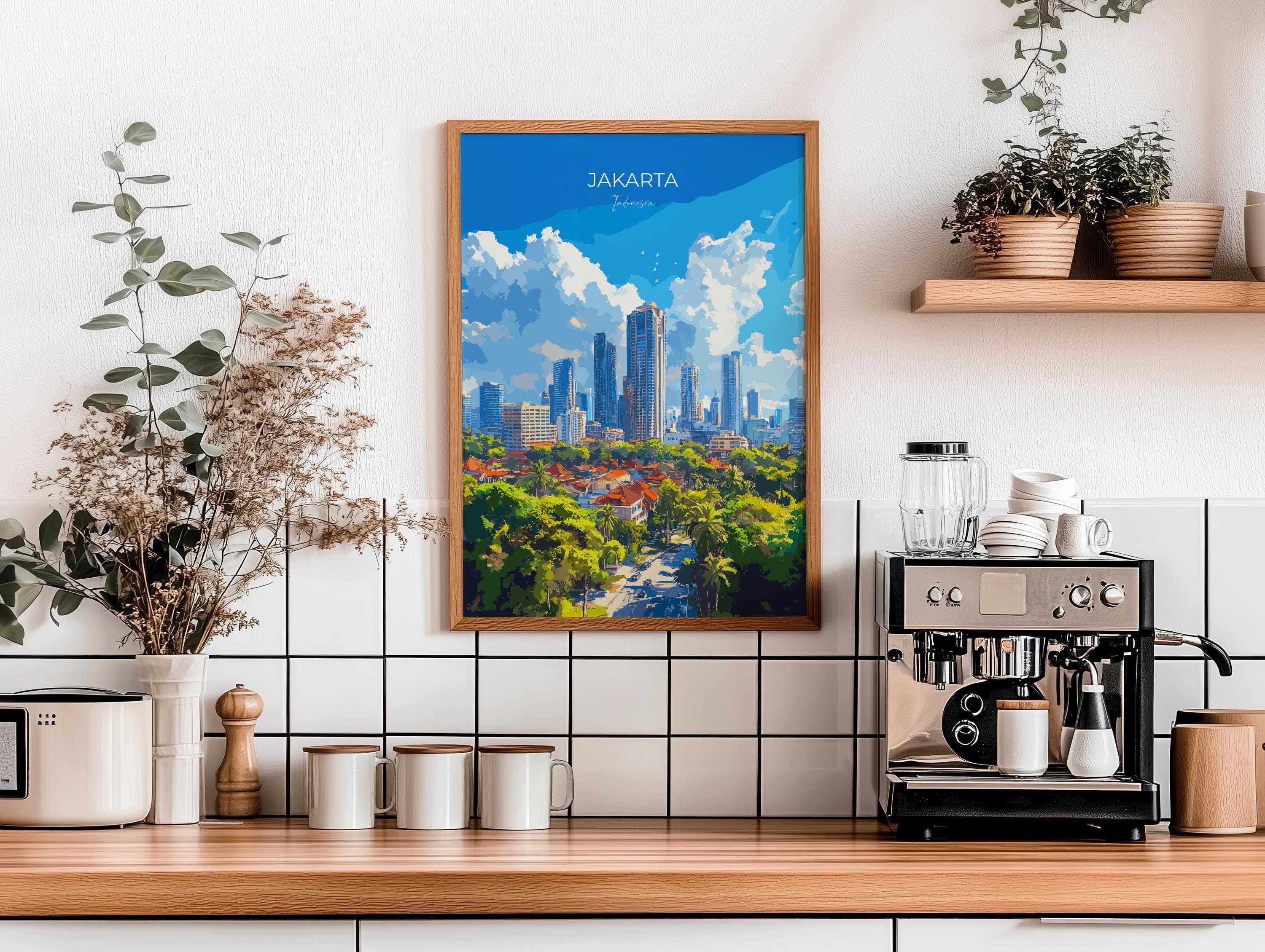 Jakarta Travel Poster, Travel Print of Jakarta, Indonesia, Jakarta Art Lovers Gift, Wall Art Decor Print Gift NQ Media Designs