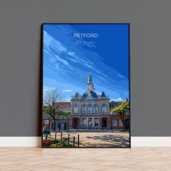 Retford Travel Print Wall Art, Travel Poster of Retford, Nottinghamshire, England, English Market Town Gift, Nottingham Art