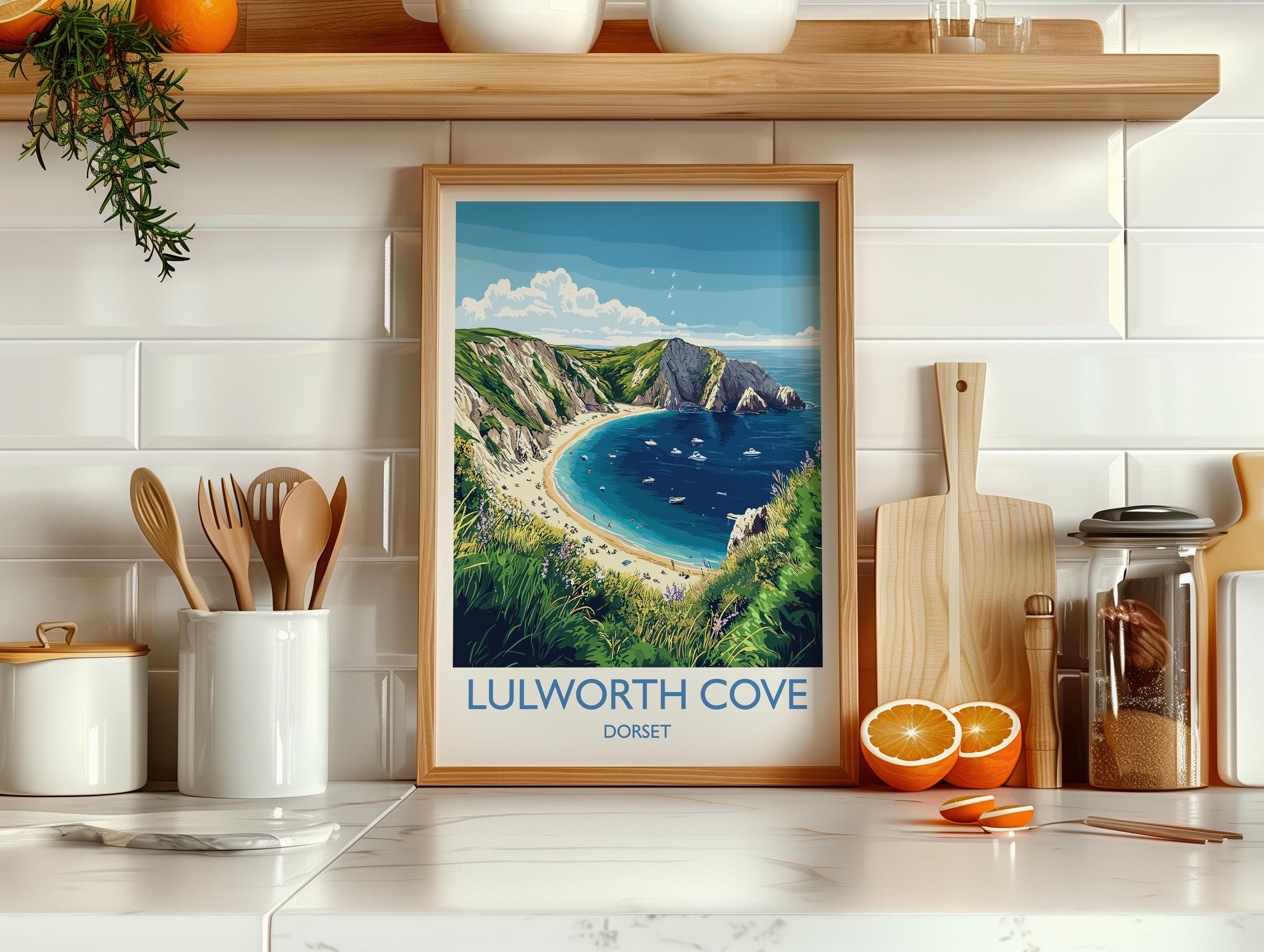 Lulworth Cove Travel Print, Travel Poster of Lulworth Cove, England, Dorset Coast Art, Dorset Gift, Wall Art Print NQ Media Designs
