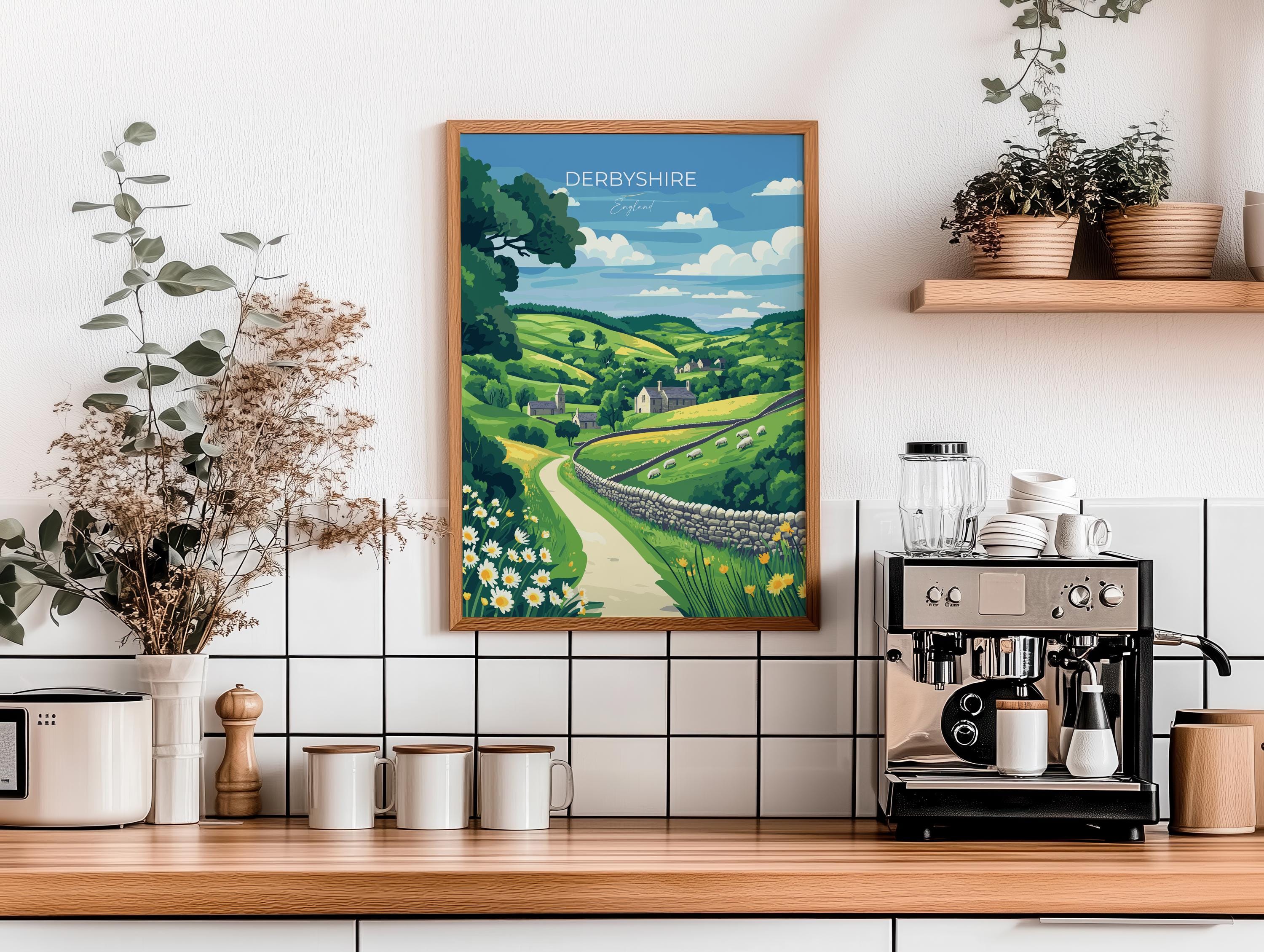 Derbyshire Travel Print Wall Art, Derbyshire Travel Poster, English Countryside Art Gift, Wall Art Print NQ Media Designs