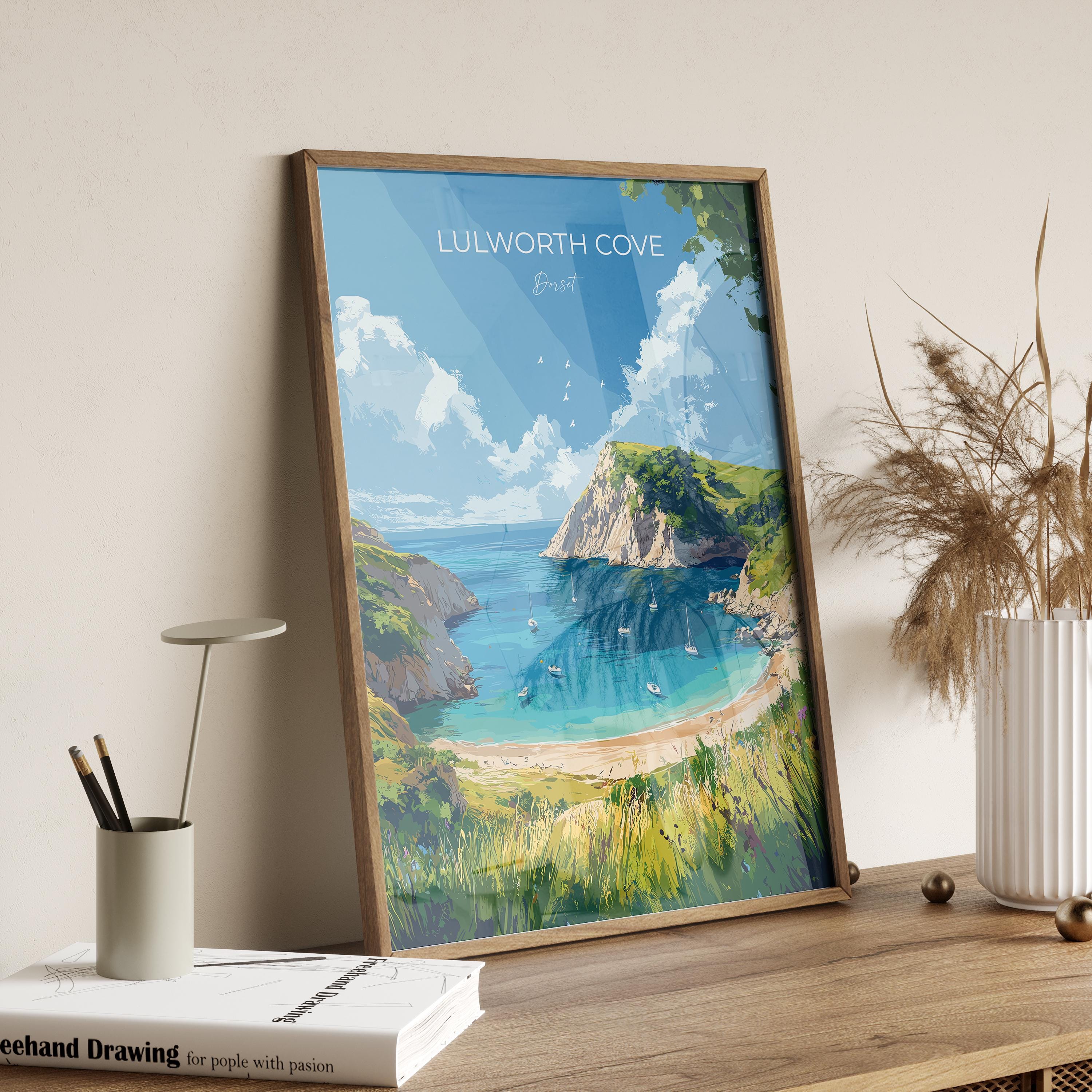 Lulworth Cove Travel Print, Travel Poster of Lulworth Cove, England, Dorset Coast Art Lovers Gift, Wall Art Print NQ Media Designs