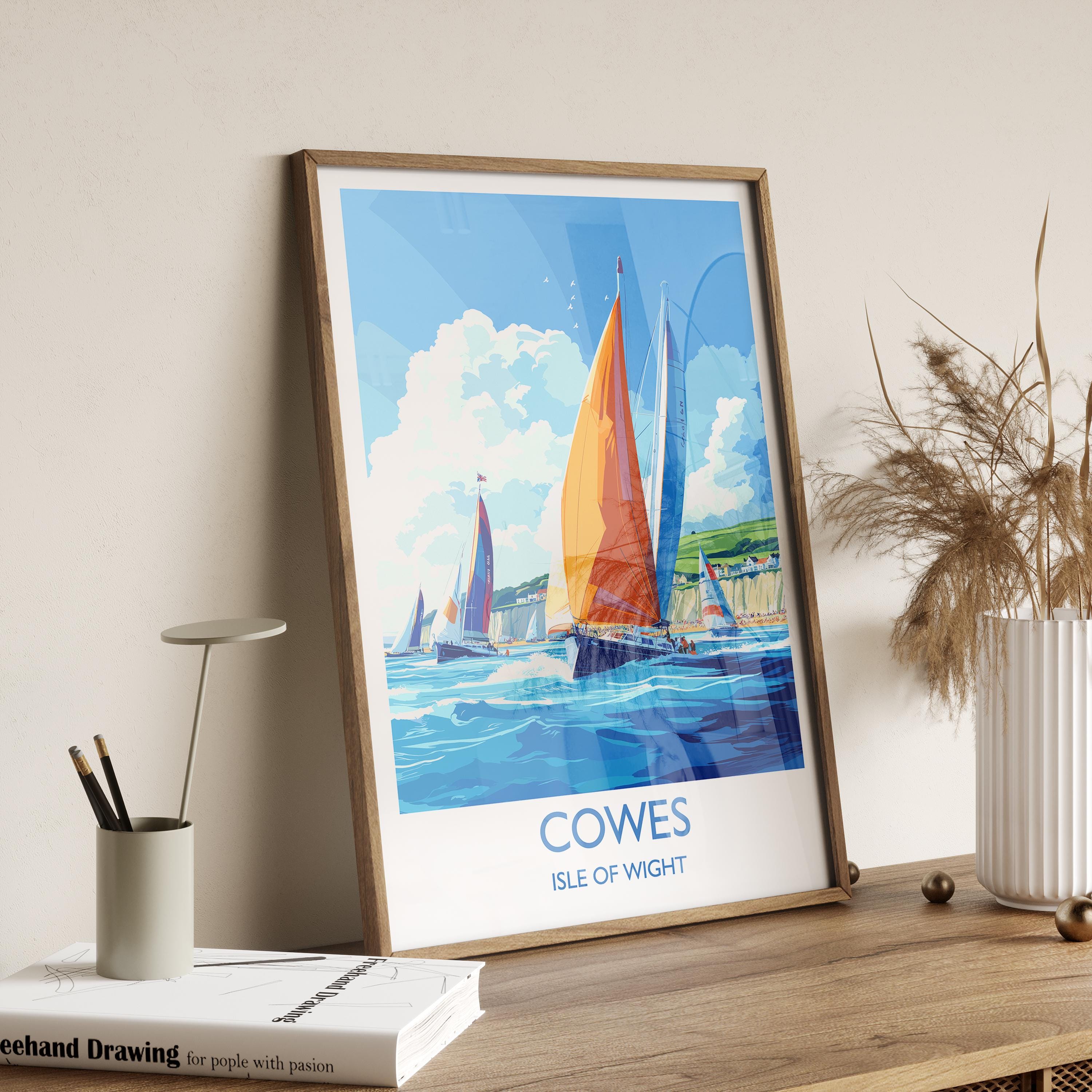 Cowes Travel Print Wall Art, Travel Poster of Cowes, Cowes Gift, Cowes Art, Sailing Art, Isle of Wight Gift, NQ Media Designs