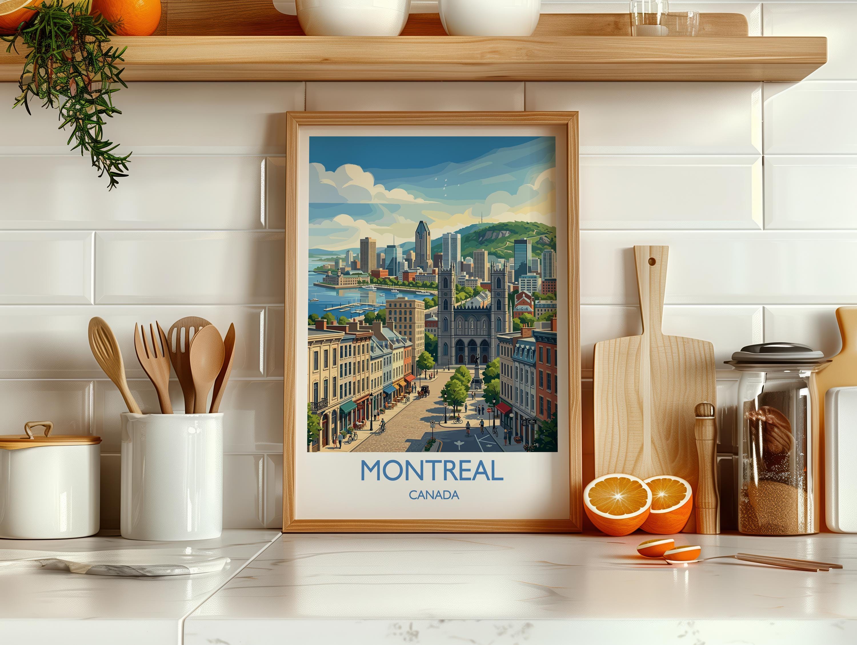 Montreal Canada Travel Poster, Montreal Skyline Wall Art, Old Montreal Print, Mount Royal Illustration, Quebec City Travel Decor
