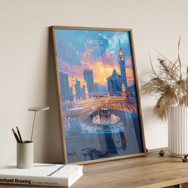 Mecca Print Wall Art, Mecca Travel Poster, Saudi Arabia Wall Art Gift, Mecca Art Lovers Gift, Travel Wall Decor