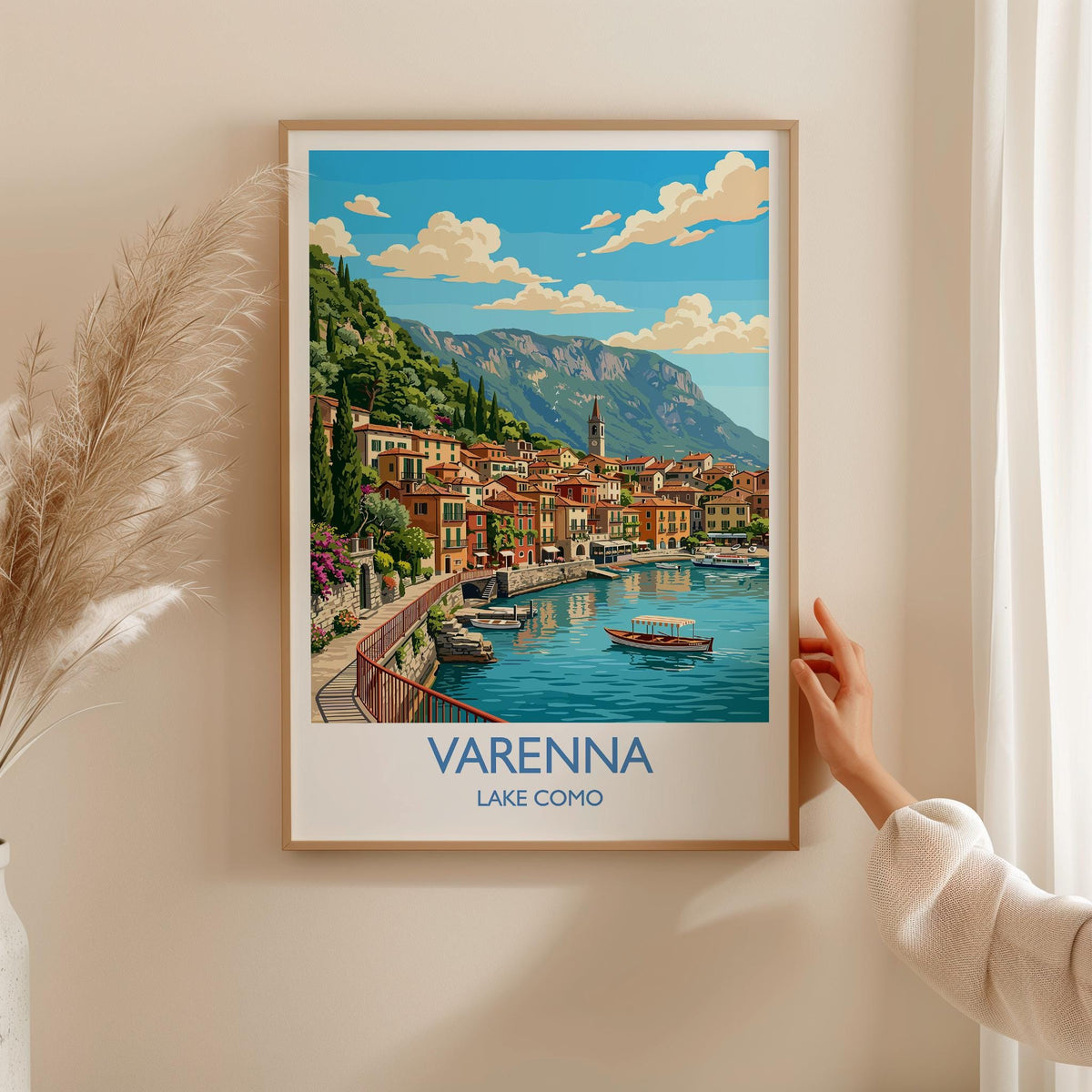 Varenna Lake Como Print, Italian Lakes Wall Art with Border, Lombardy Poster, Italy Travel Print, Varenna Gift