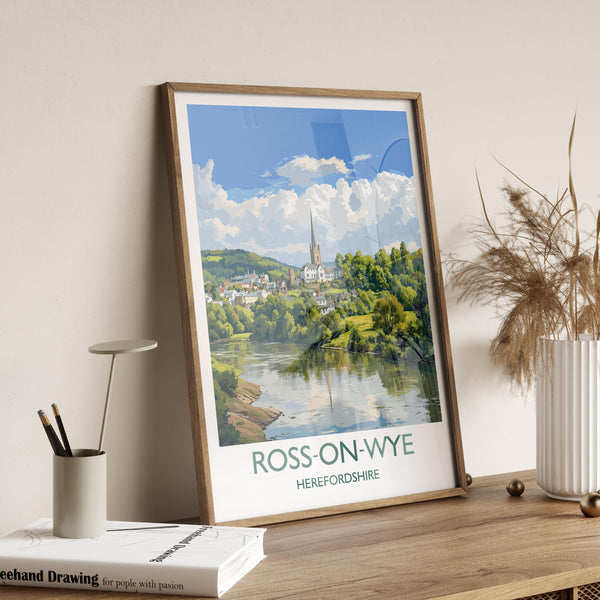 Ross on Wye Travel Print, Travel Poster of Ross on Wye, England, Wye Valley Art Lovers Gift, Herefordshire Wall Art Print