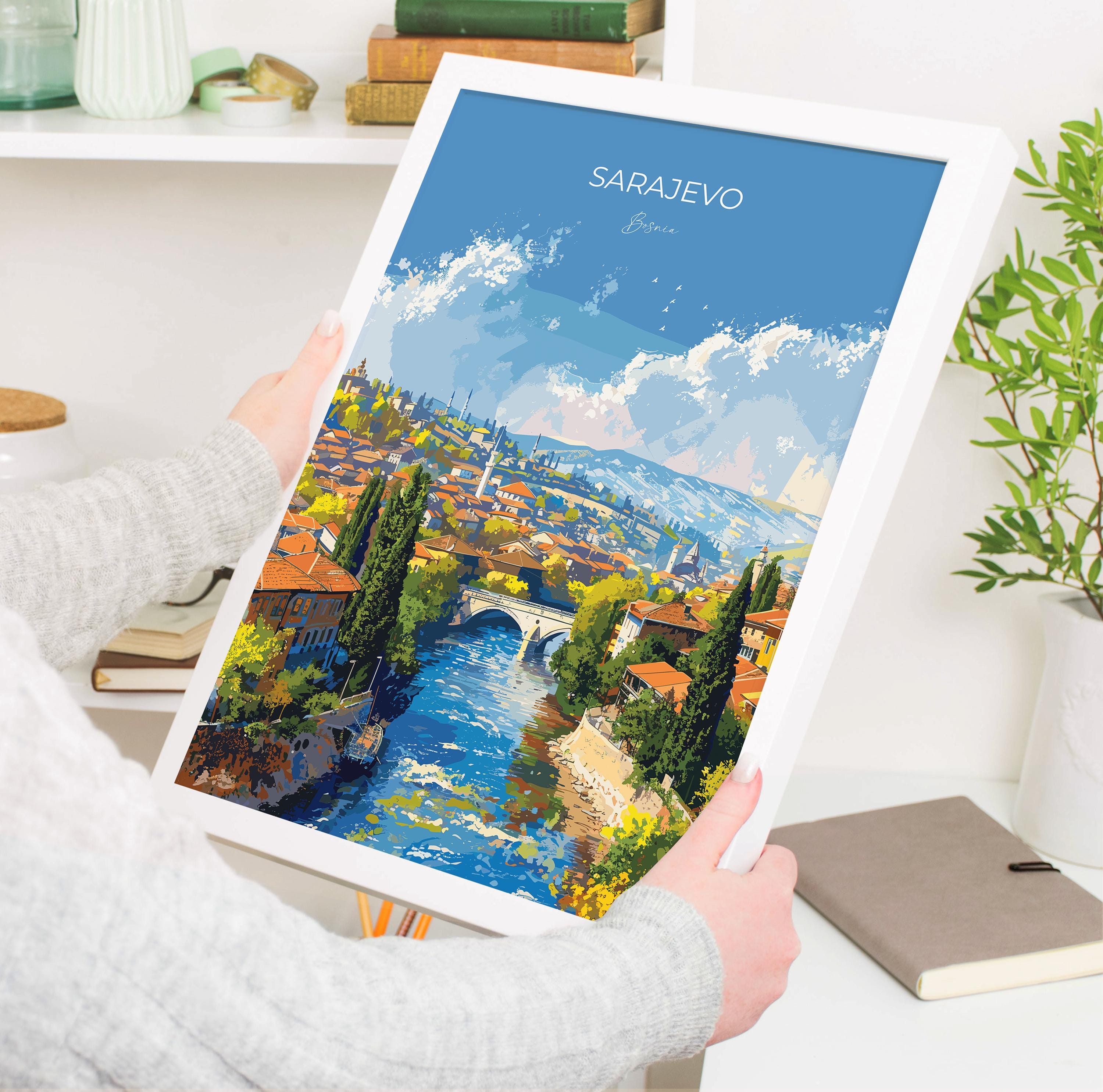 Sarajevo Travel Print Wall Art, Travel Poster of Sarajevo, Bosnia, Sarajevo Wall Art Gift, Bosnia Herzegovina City Print NQ Media Designs