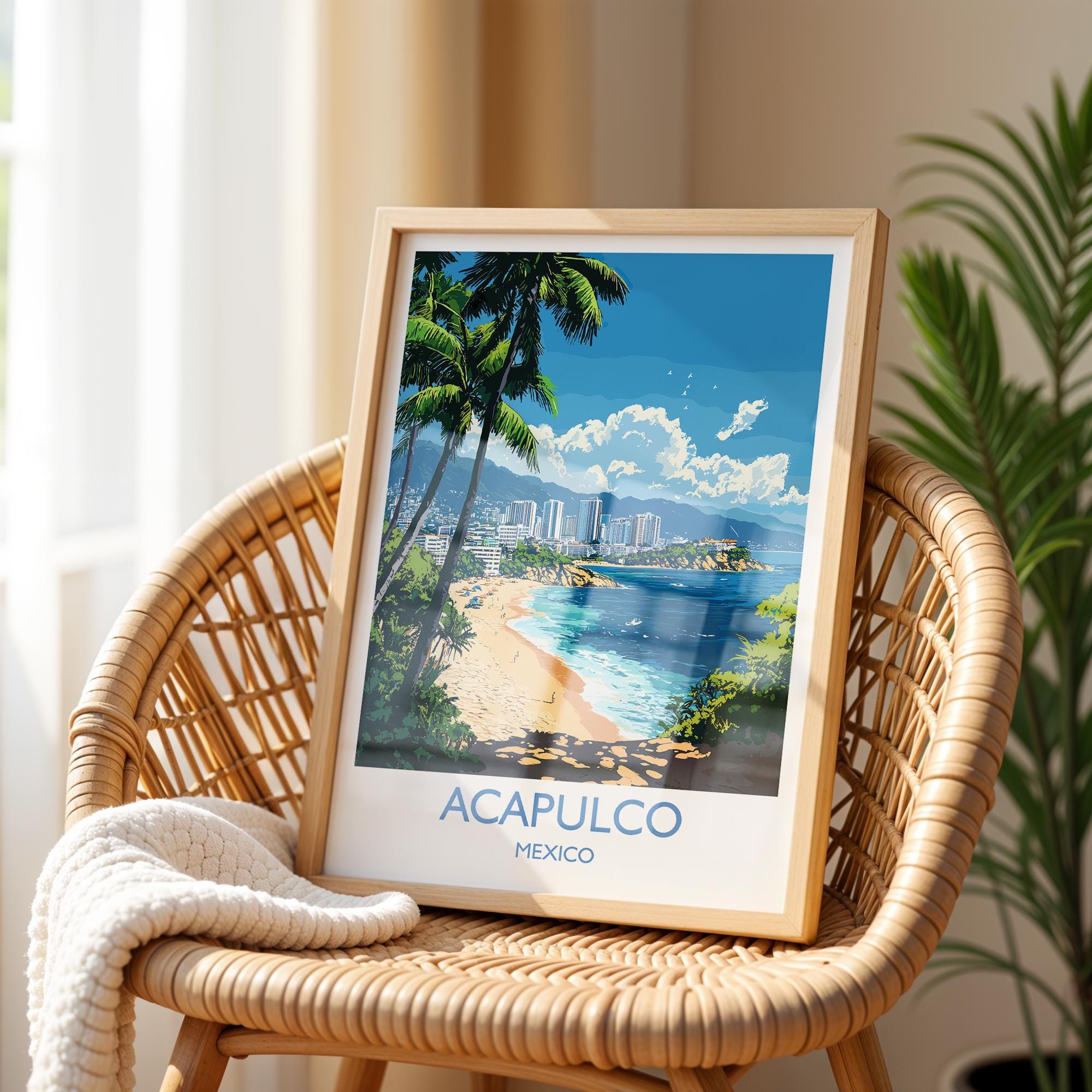 Acapulco Travel Print Wall Art, Poster of Acapulco, Mexico Coast Art Gift, Mexico Cities Art, NQ Media Designs