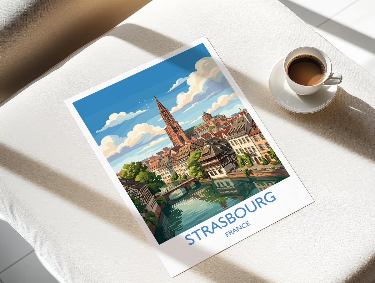 Strasbourg Print, Petite France Wall Art with Border, Alsace Poster, France Travel Print, Strasbourg Gift Print