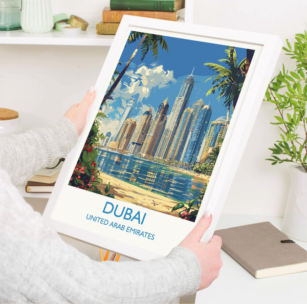 Dubai Travel Print, Travel Poster of Dubai, Dubai Marina Art lovers Gift, UAE Wall Art Gift