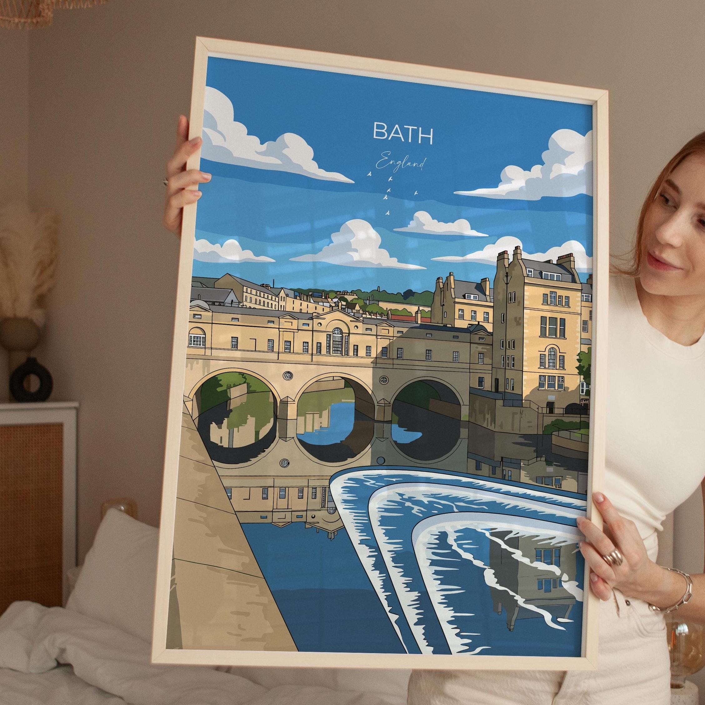 Bath Travel Print, Travel Poster of Bath, England, Cotswolds Art, English City Gift, Avon Wall Art Print NQ Media Designs
