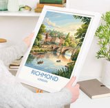 Richmond upon Thames Travel Poster, Richmond Bridge River Thames Wall Art, London Riverside Print, Historic Town Art, Vintage Style UK Decor