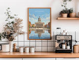 Nottingham Travel Print, Exchange Building Wall Art, Old Market Square Poster, Nottingham City Illustration, UK City Decor, Nottingham Gift