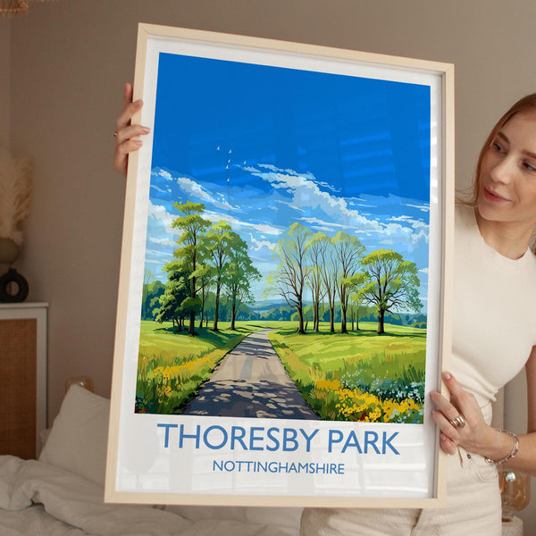 Thoresby Park Travel Poster Wall Art, Travel Print of Thoresby Park, Thoresby Hall, Nottinghamshire, England, English Countryside Art Gift