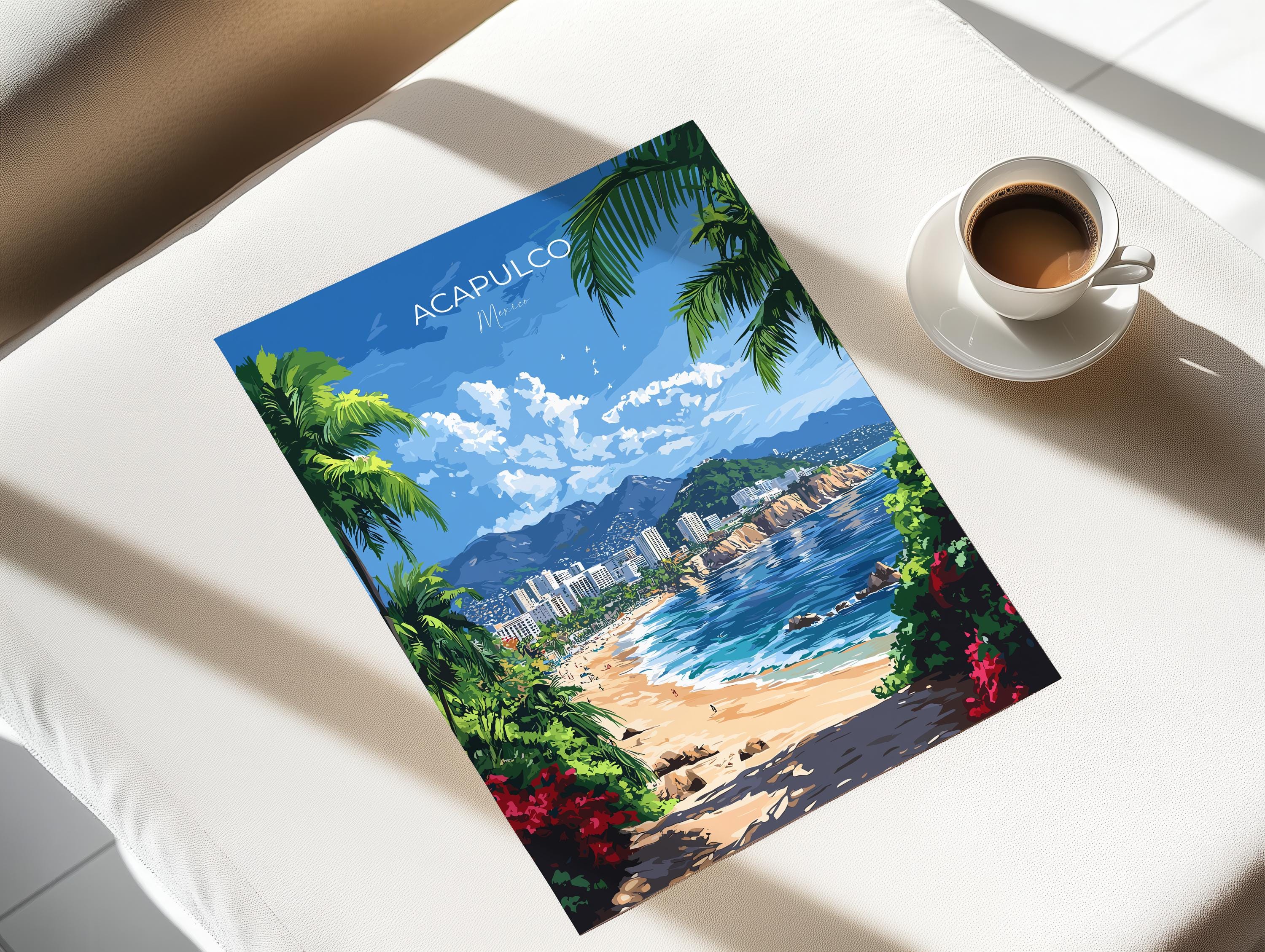 Acapulco Travel Poster Wall Art, Print of Acapulco, Mexico Coast Art Gift, Mexico Cities Art, NQ Media Designs