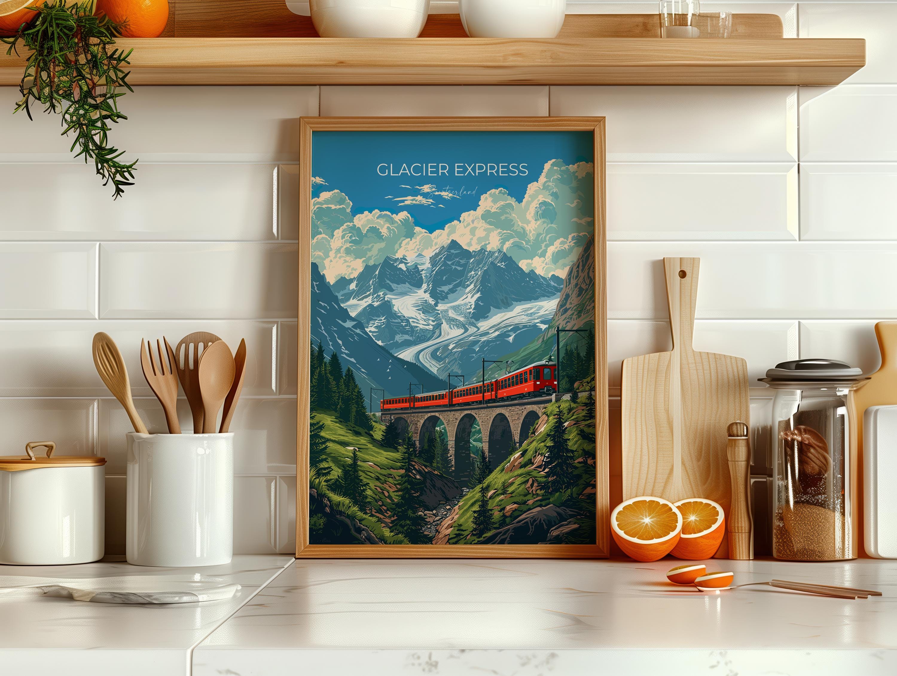 Glacier Express Train Wall Art Travel Poster, Travel Print of Glacier Express, Ski Poster, Switzerland Alps Art Travel Lovers Gift NQ Media Designs