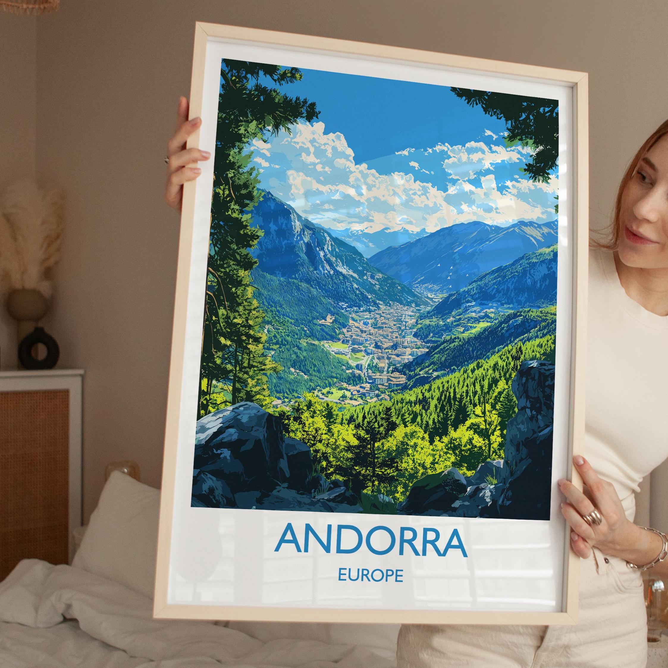Andorra Travel Poster, Travel Print of Andorra, Europe, Andorra Wall Art Gift, Pyrenees Mountains Wall Decor Gift NQ Media Designs