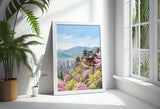 Kyoto Japan Travel Print, Cherry Blossom Temple Wall Art, Japanese Landscape Poster, Sakura Illustration, Asia Decor, Kyoto Gift