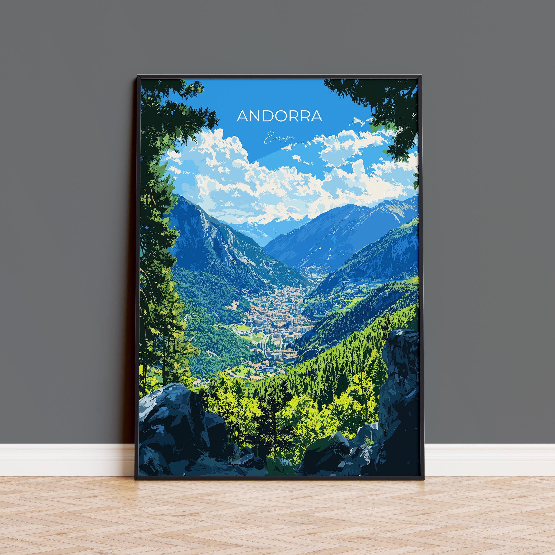 Andorra Travel Print, Travel Poster of Andorra, Europe, Andorra Wall Art Gift, Pyrenees Mountains Wall Decor Gift NQ Media Designs