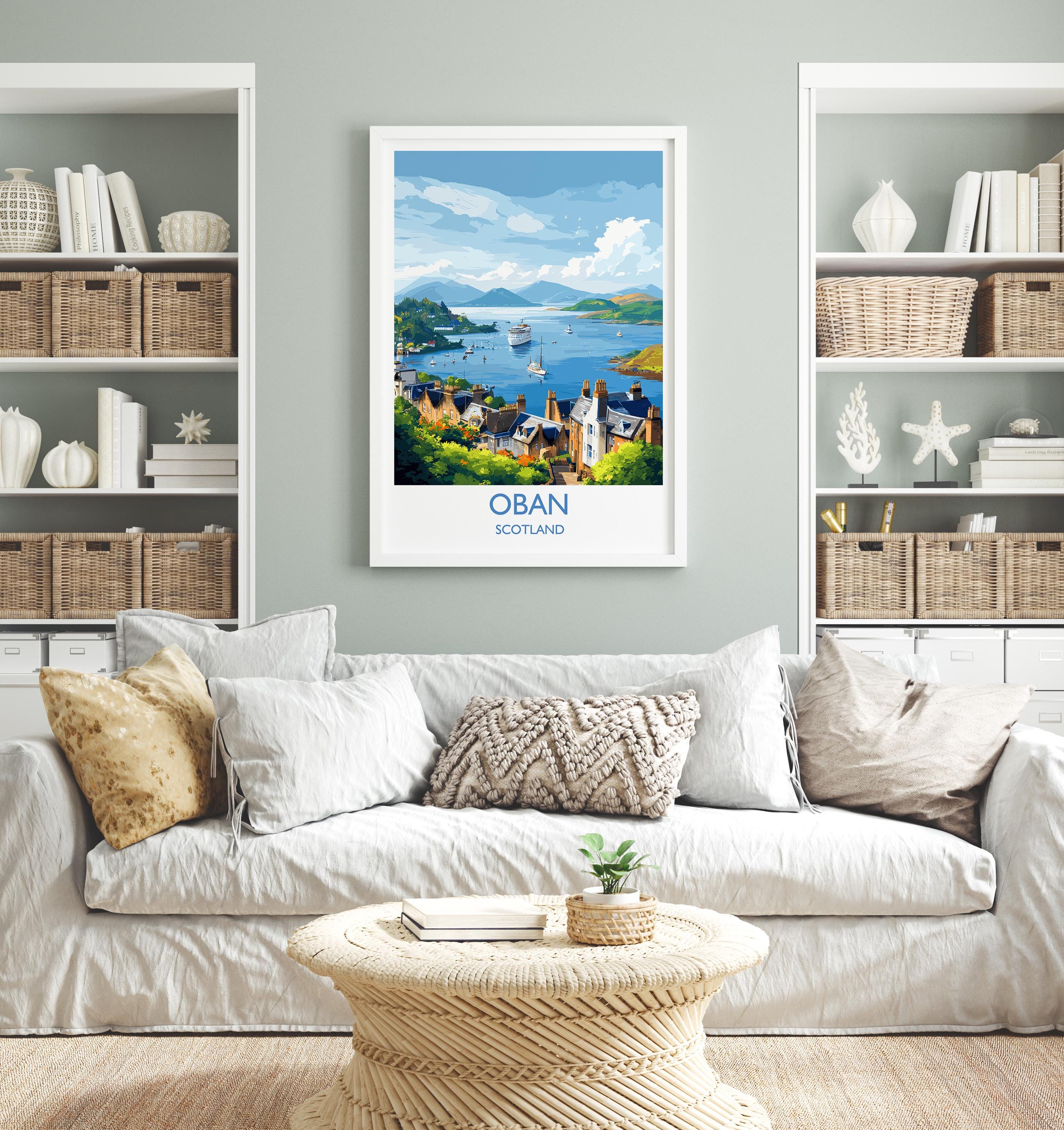 Oban Wall Art Print – Scenic Scotland Travel Poster, Harbour & Coastal Illustration, Gift for Travel Lovers NQ Media Designs