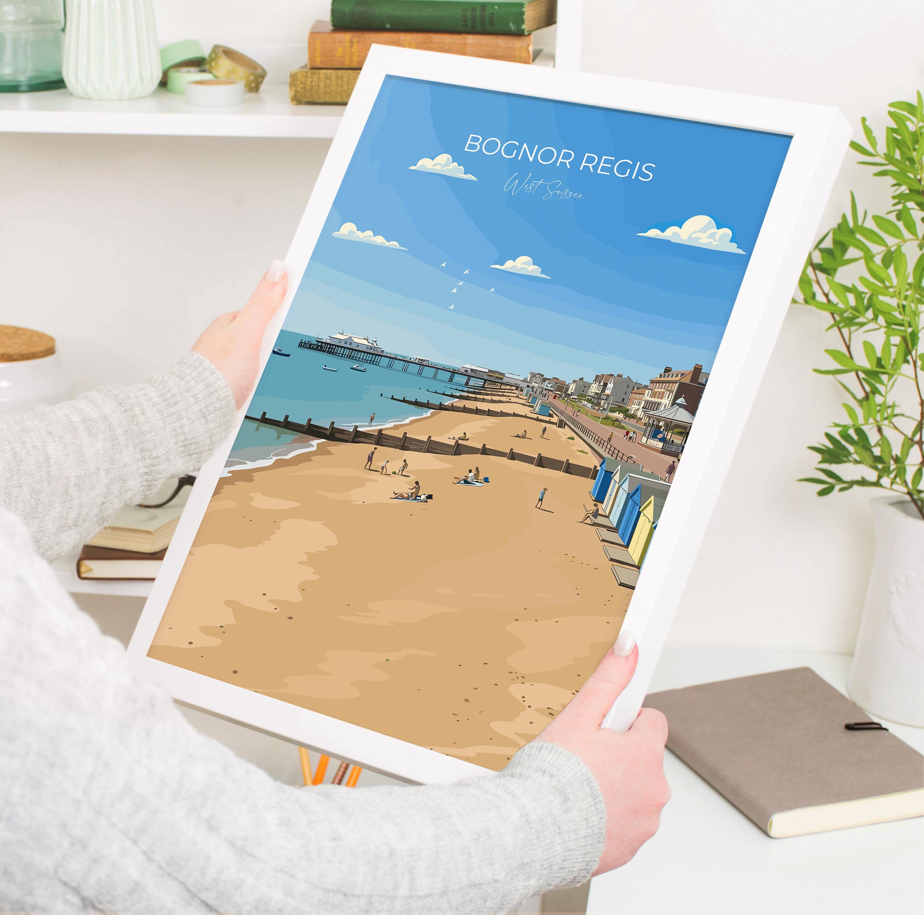 Bognor Regis Travel Print Wall Art, Travel Poster of Bognor Regis, West Sussex Coastal Art, England Art Gift NQ Media Designs