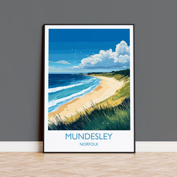Mundesley Beach Travel Print, Travel Poster of Mundesley, Norfolk Gift, England, Norfolk Art, Mundesley Beach Gift, Wall Art Print