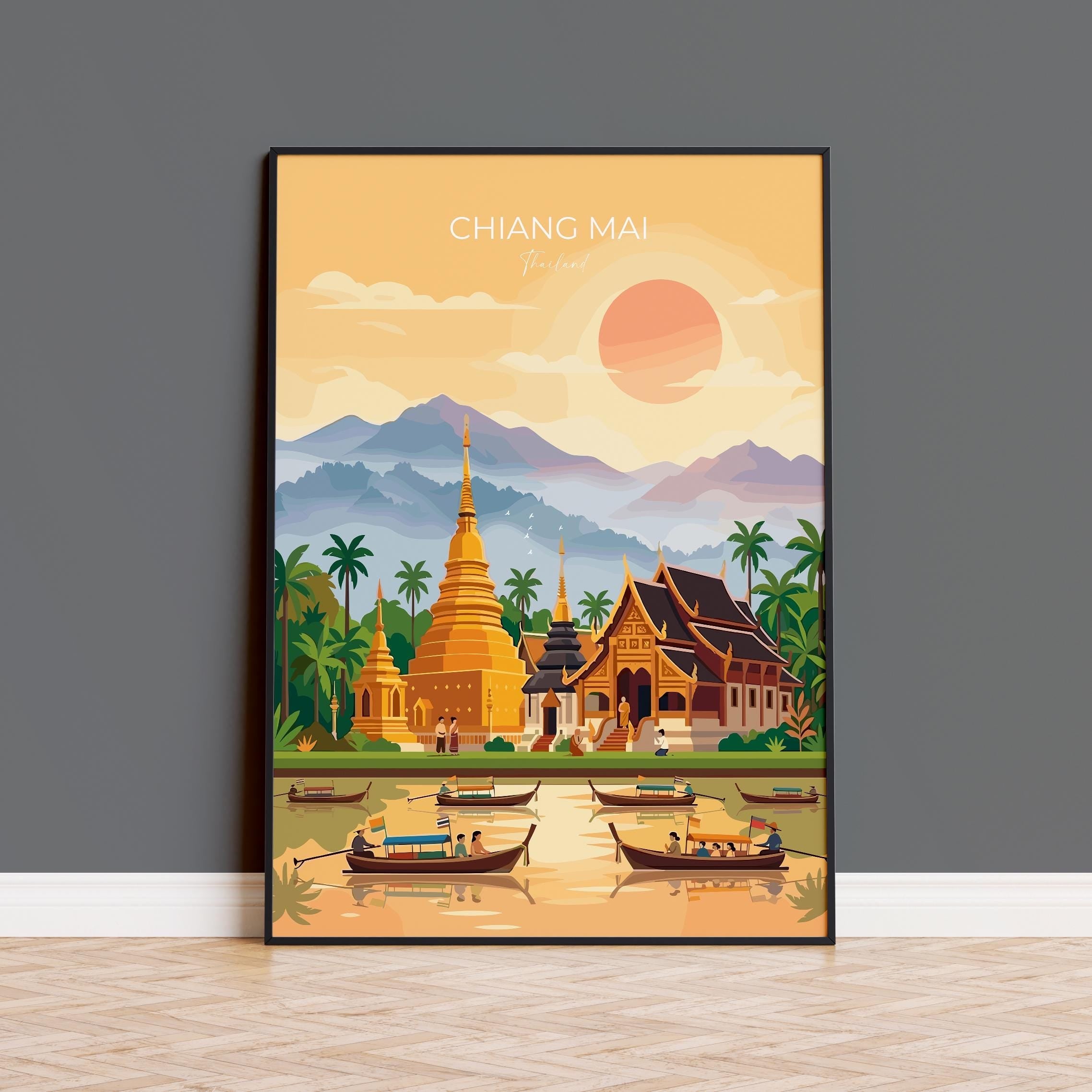 Chiang Mai Travel Poster, Travel Print of Chiang Mai, Thailand, Chiang Mai Art Lovers Gift, Wall Art Print NQ Media Designs