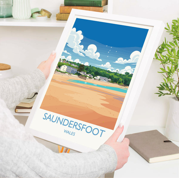 Saundersfoot Travel Poster – Pembrokeshire Coast Art | Welsh Wall Art Print
