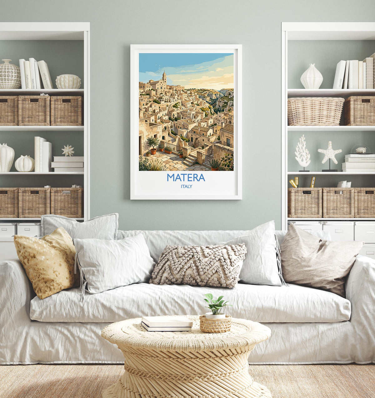 Matera Italy Print, Sassi di Matera Wall Art with Border, Basilicata Poster, Italian Cave City Print, Matera Gift Print