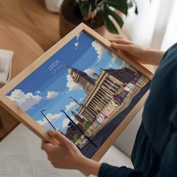 Leeds City Art Print, Leeds City Hall, West Yorkshire Landscape Poster, England UK City Travel Decor