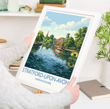 Stratford upon Avon Travel Poster, River Avon Wall Art, Royal Shakespeare Theatre Print, Holy Trinity Church Illustration, UK Decor