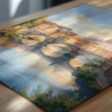 Rome Tiber River Travel Print, Rome Skyline Wall Art, Historic Bridge & Cityscape Poster, Italy Landscape Illustration, Europe Decor