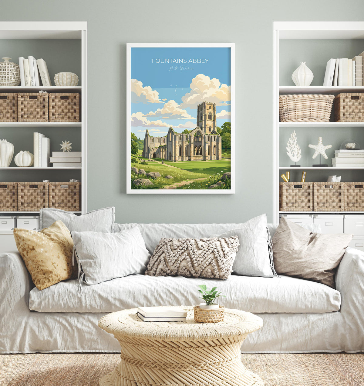 Fountains Abbey Poster, Yorkshire Wall Art, Ripon Abbey Ruins Print, England Travel Poster, Fountains Abbey Gift