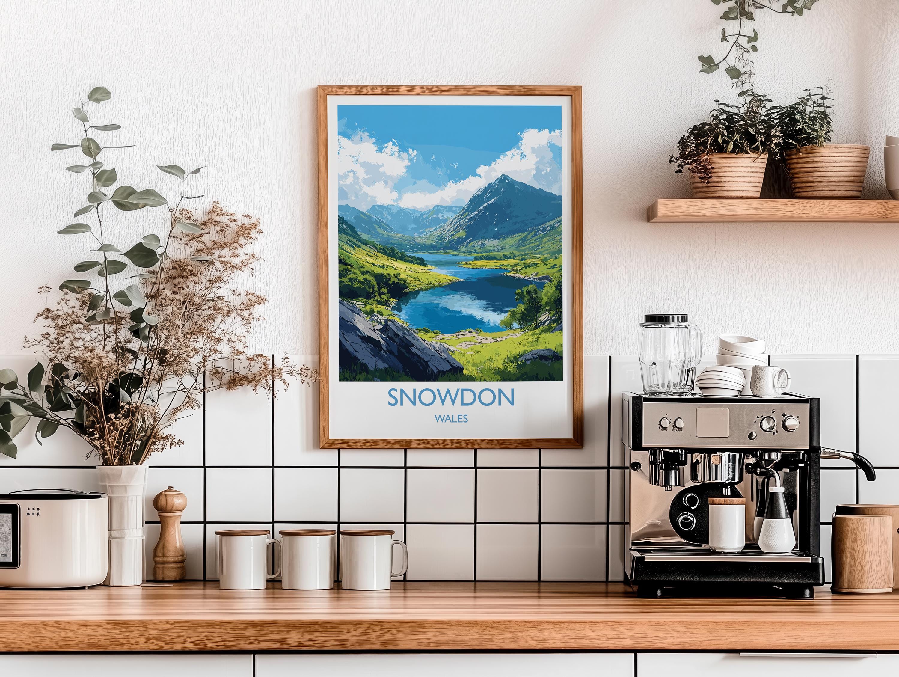 Snowdon Travel Poster, Snowdon Travel Print, Wales, Welsh Art, Snowdonia Gift, Wall Art Print NQ Media Designs