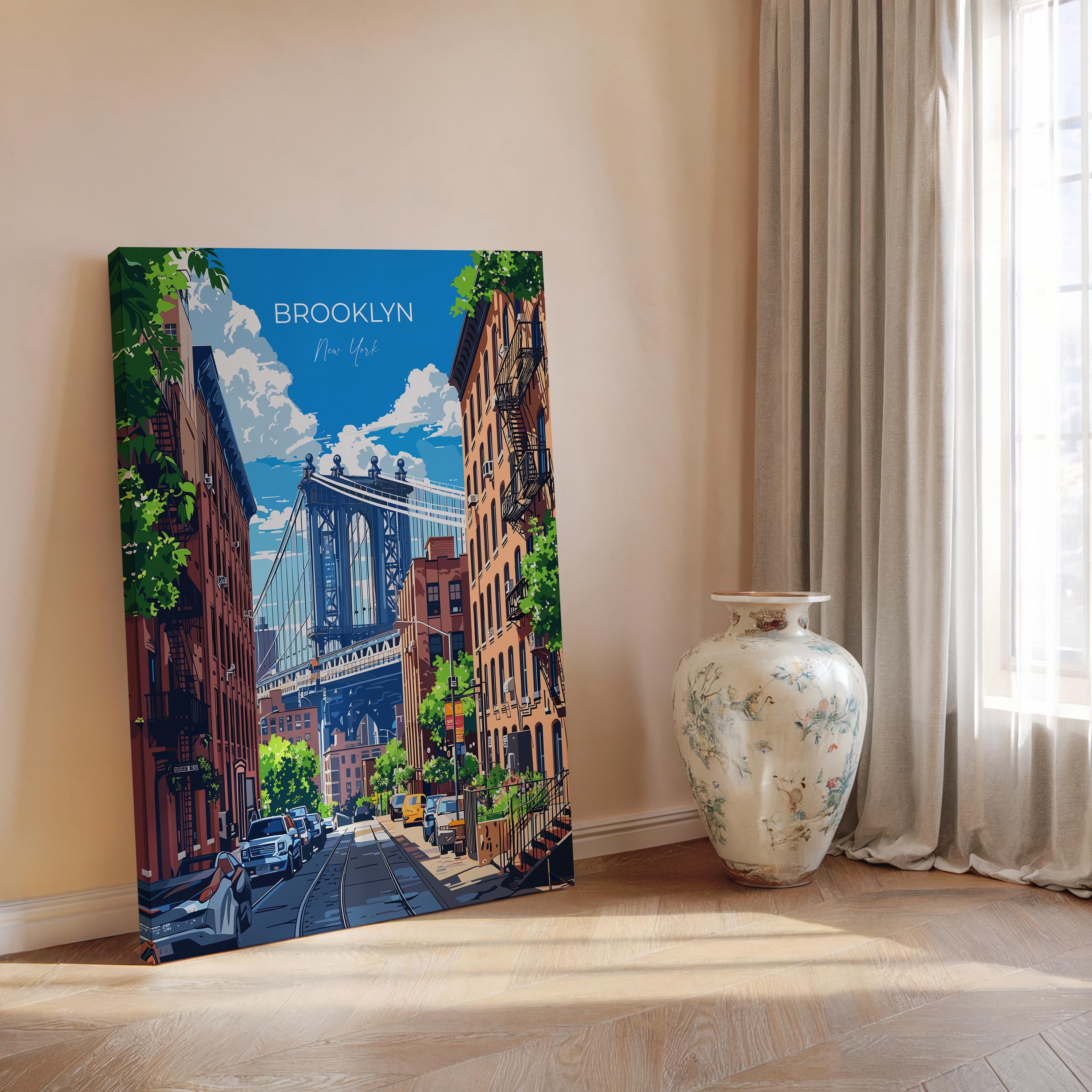 Brooklyn New York Travel Poster Wall Art, Travel Print of Brooklyn Bridge, New York , New York Art Lovers Gift, USA Art Gift NQ Media Designs