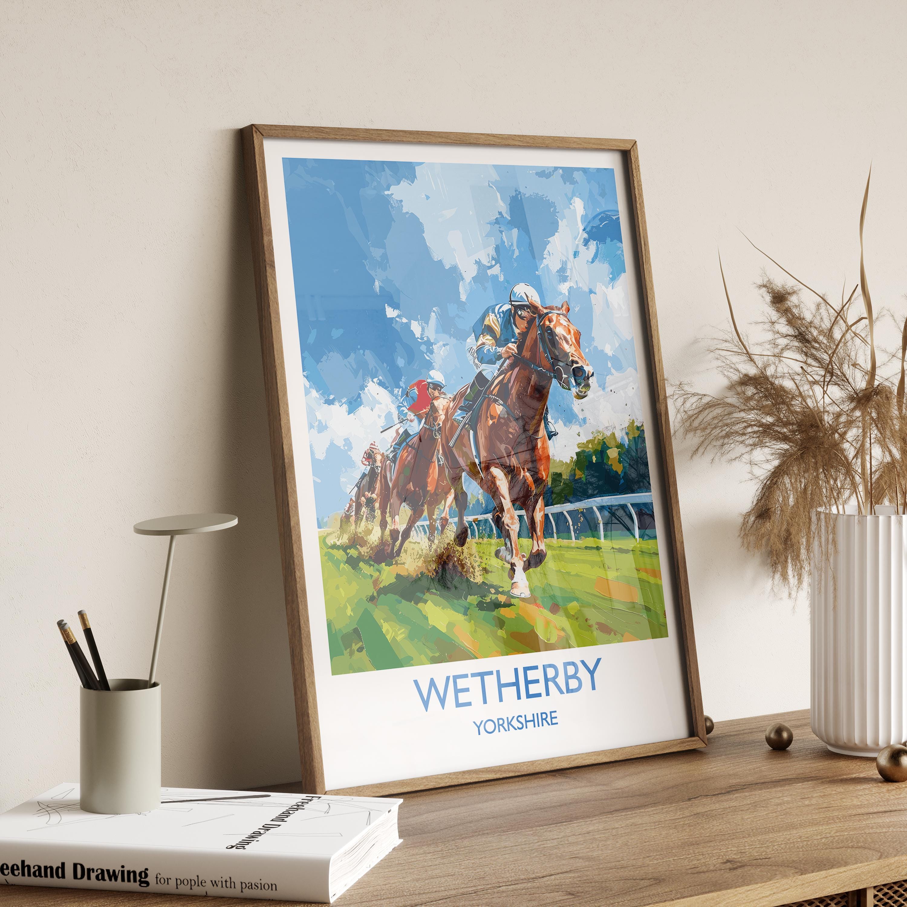 Wetherby Travel Poster Wall Art, Travel Print of Wetherby, Yorkshire, England, Wetherby Races Art Lovers Gift, England Art Gift NQ Media Designs