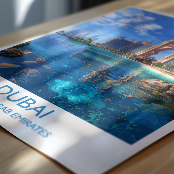 Dubai Travel Print, Travel Poster of Dubai, Palm Jumeirah Dubai Art lovers Gift, UAE Wall Art Gift