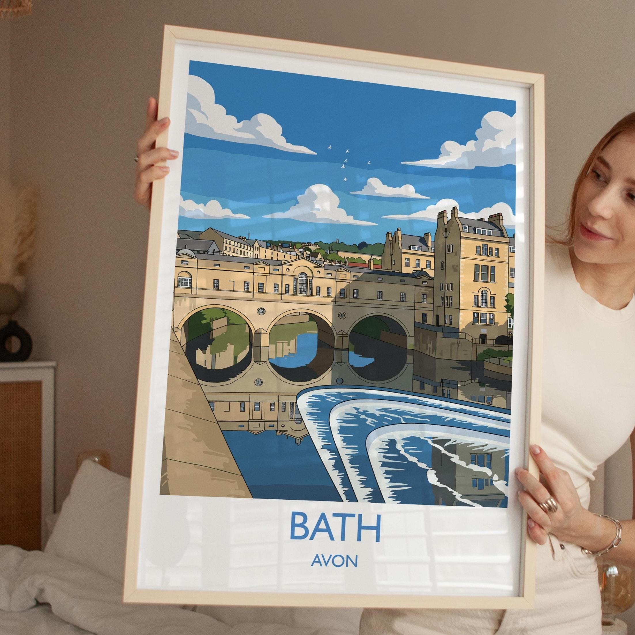 Bath Travel Print, Travel Poster of Bath, England, Cotswolds Art, Bath Gift, Avon Wall Art Print NQ Media Designs