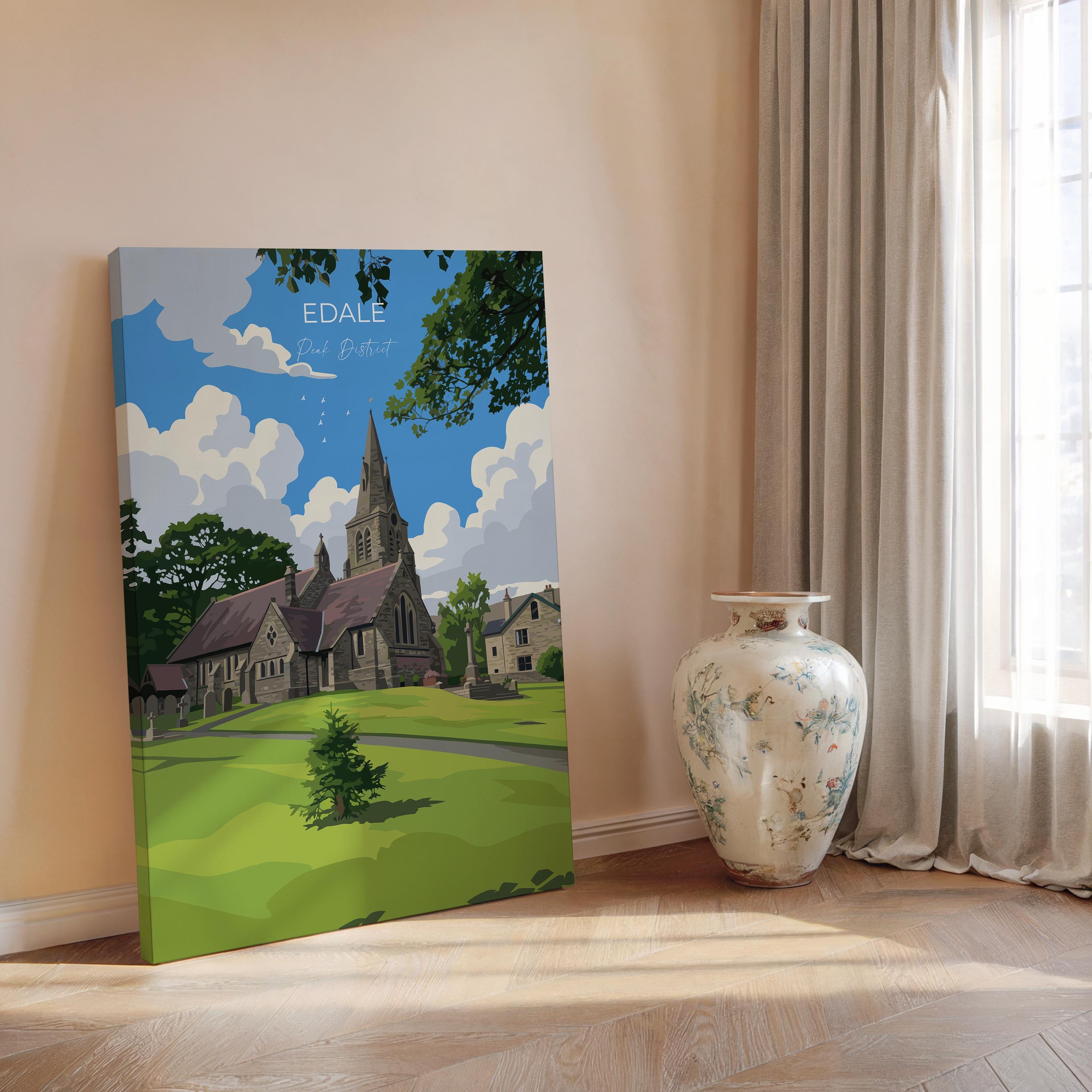 Edale Village, Peak District Travel Poster Wall Art, Travel Print of Peak District, Derbyshire, English Countryside NQ Media Designs