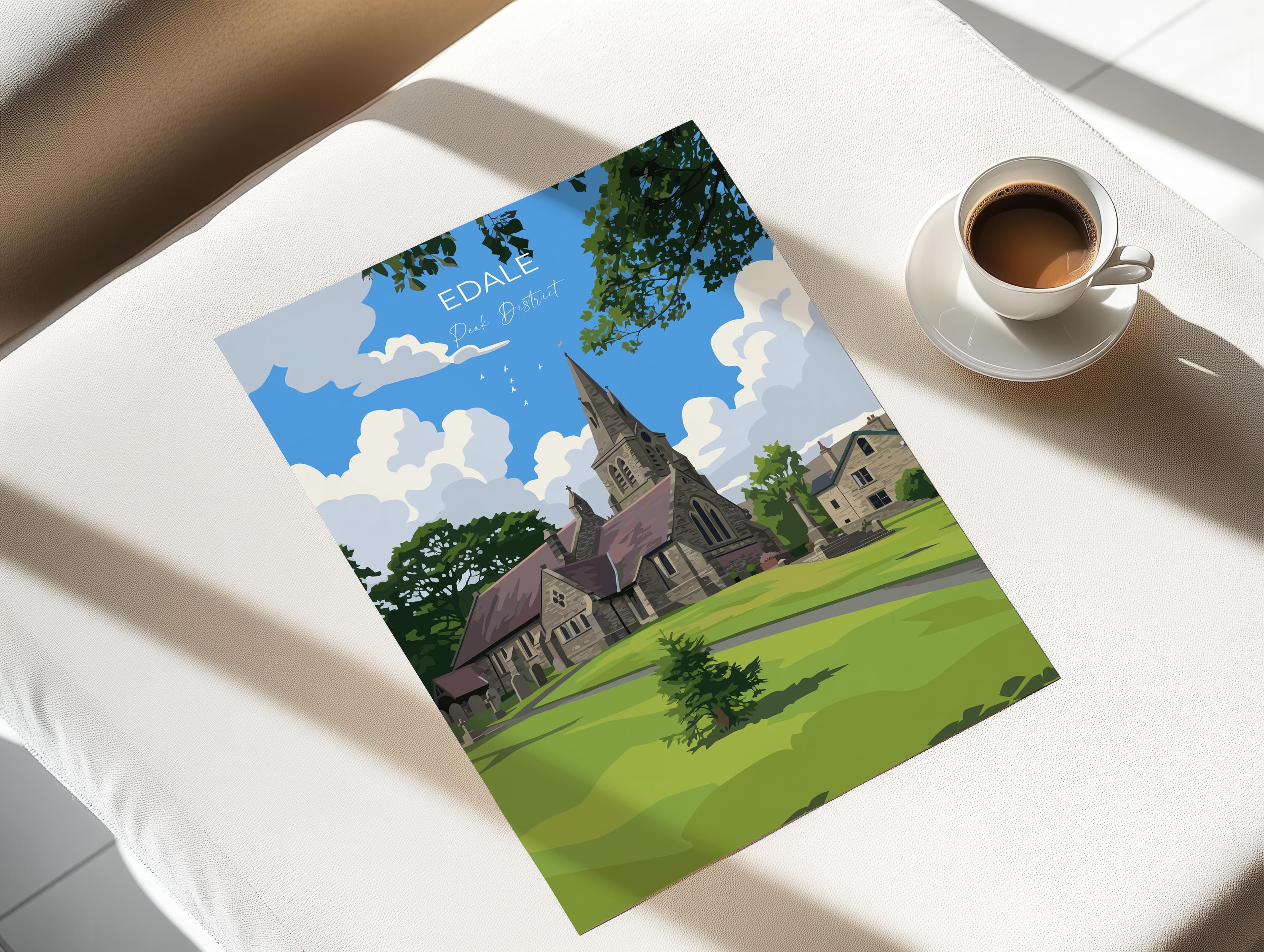 Edale Village, Peak District Travel Poster Wall Art, Travel Print of Peak District, Derbyshire, English Countryside NQ Media Designs