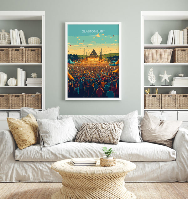 Glastonbury Travel Poster, Travel Print of Glastonbury, Somerset, England, Glastonbury Art, Festival Art Gift, Somerset Wall Art Print