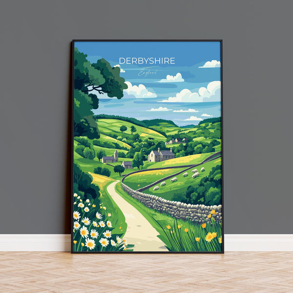 Derbyshire Travel Print Wall Art, Derbyshire Travel Poster, English Countryside Art Gift, Wall Art Print